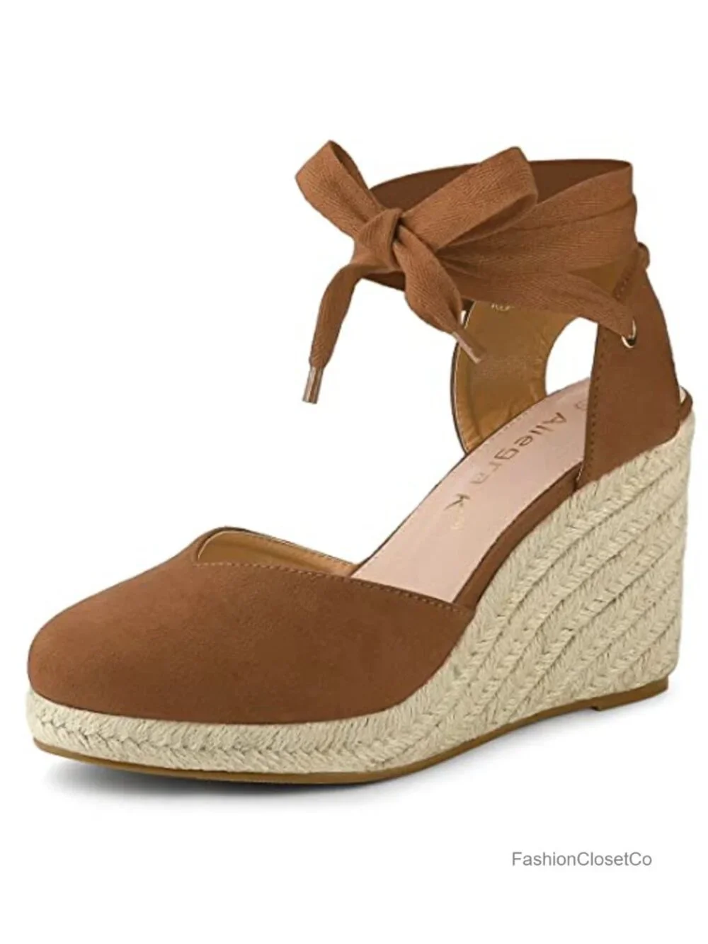 Faux Suede Espadrille Wedges Tie Up Closed Toe Platform Heels Summer Party